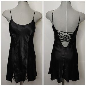 BLACK satin rhinestone chemise size S